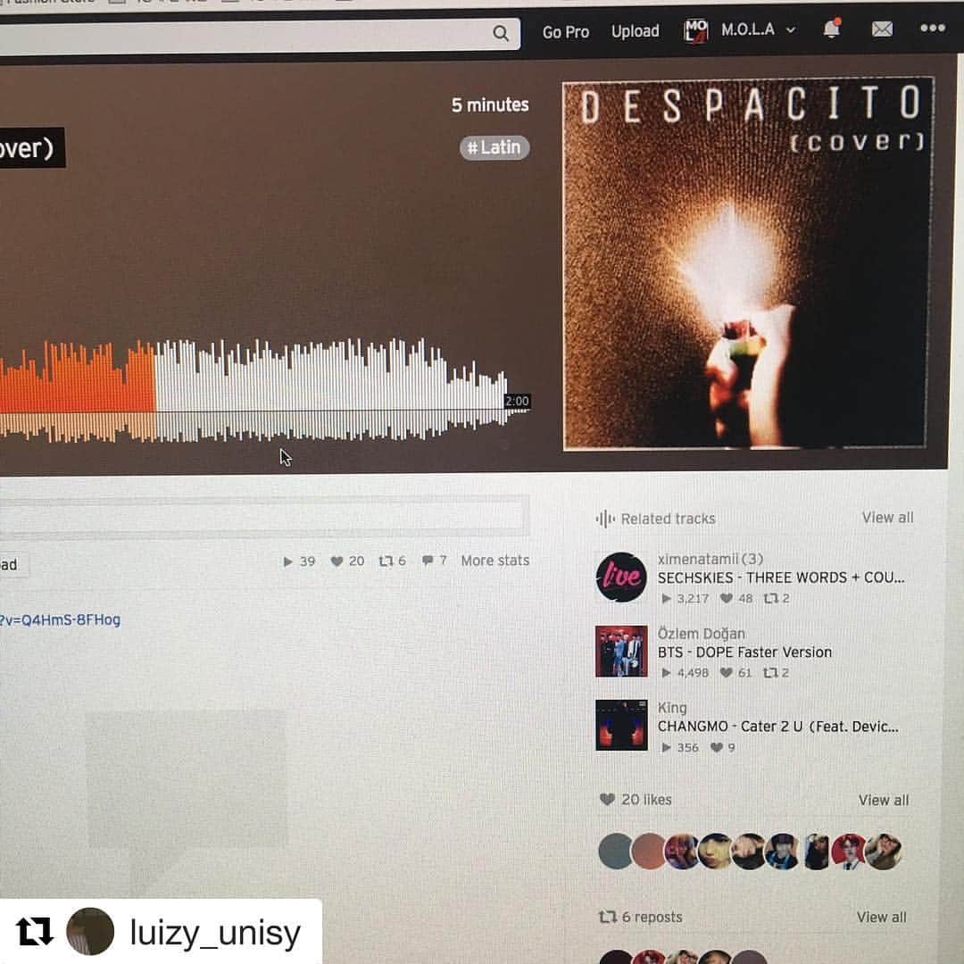 のインスタグラム：「#Repost @luizy_unisy (@get_repost) ・・・ DESPACITO (cover)  Soundcloud.com/molaofficial/despacito」