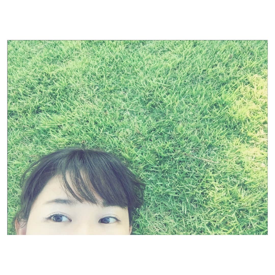 一木千洋のインスタグラム：「ある日の芝生。 秋晴れが気持ちいい日は、外でのんびりすると癒されますね。 日向にいると、まだまだ暑いですが、木陰は絶妙に気分がよくなる涼しさです。ああ、芝生大好き。 #芝生 #秋晴れ #芝生チャンス #木陰 #ブレました」
