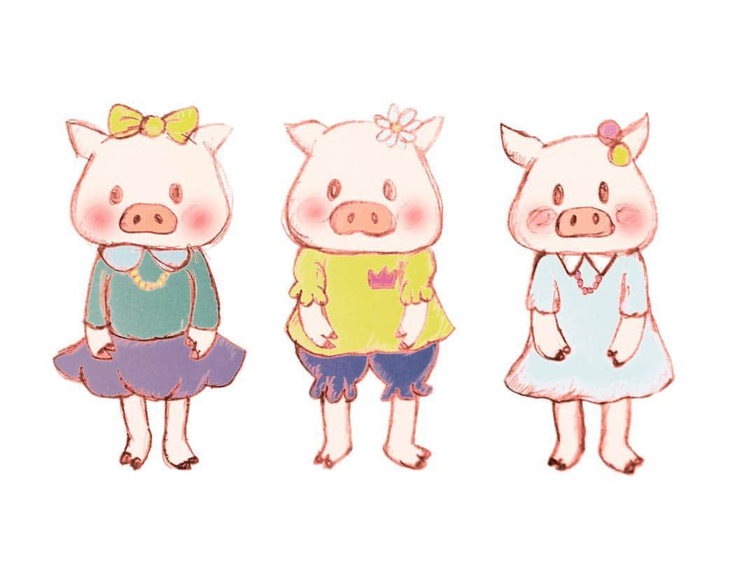 Gift - ヒトとイエを結ぶ -のインスタグラム：「#ぶたさん#さんびきのこぶた#🐷#絵本#キャラクター#おとぎばなし#おおかみさん#レンガ#えんとつ#家づくり#結末は残酷なお話#知恵って大事#時間や手間暇をかけることも大事#いつか役に立つはず#無駄なことは一つもない#小さいことをコツコツと#継続#学びの姿勢#イラストレーター#デザイン#かわいい#cute#design#ilastration#pig#characters#picturebook#gift」