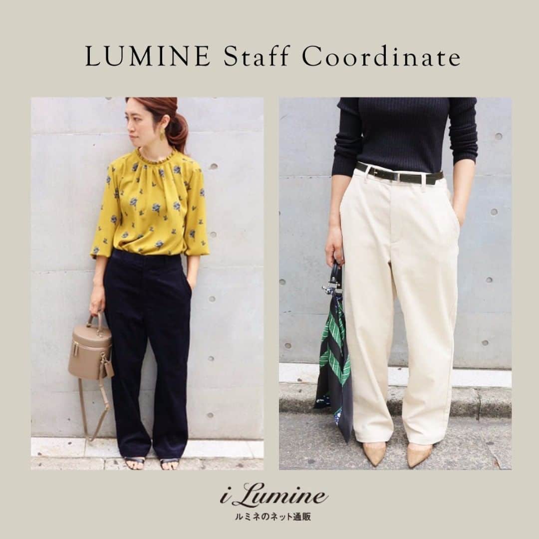ルミネ公式のインスタグラム：「カラーと素材感で、秋ムードなスタイリングに☆ #lumine #ルミネ #ilumine #アイルミネ #IENA #イエナ #トレンド #trend #トップス  #パンツ \12000+tax #コールパンツ #ホワイト #ネイビー #バケツ型バッグ #ootd #outfit #fashion #coordinate #コーディネート #大人コーデ #コーデ #follow #followme #フォロー https://i.lumine.jp/coordinates/」