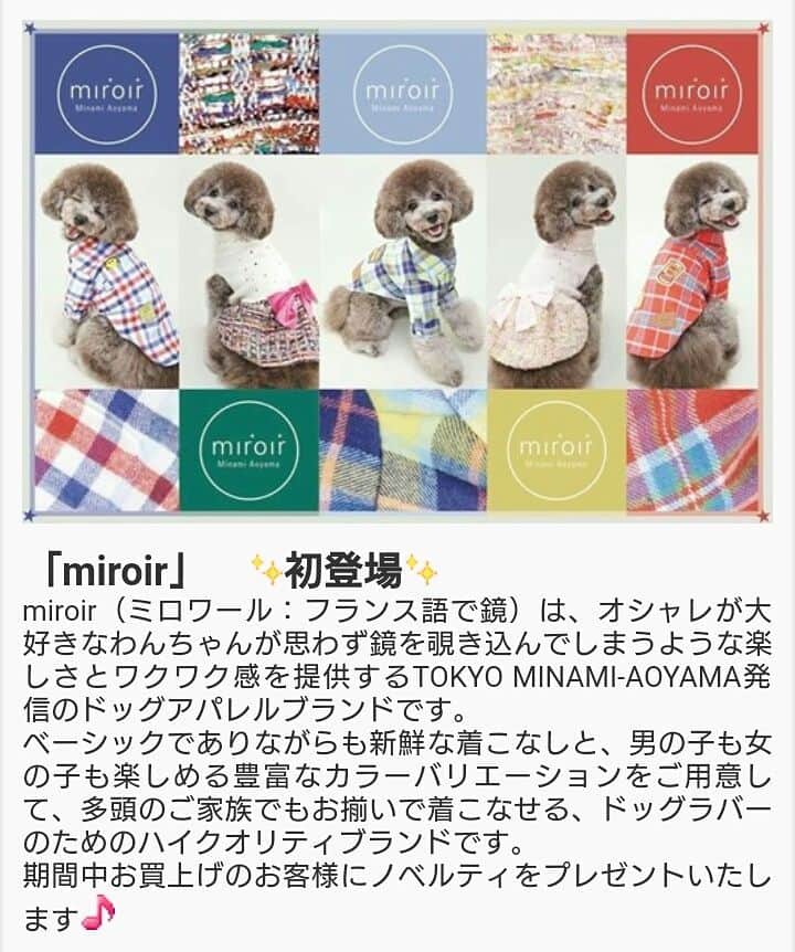 miroir ?miroir(ミロワール)?のインスタグラム：「💁イベントのお知らせ🔔 9月11日～14日に開催される『阪急ハロードッグフェスタ2017秋』に参加させていただきます✨ 新作やノベルティをご用意しております🐶🎶皆様のお越しを心よりお待ちしております💕 #miroir#阪急ハロードッグ#阪急百貨店#阪急うめだ本店#阪急ハロードッグフェスタ#ドッグイベント#ミロワール」