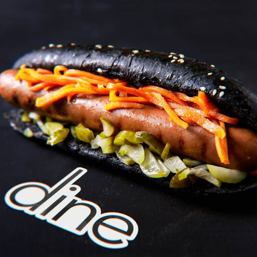Dine - More Dates, Not Swipes.のインスタグラム：「Trip out on this hotdog. We just had to slip our Dine sticker in there. #grilled #datenight #gourmet #sausage #foodies」