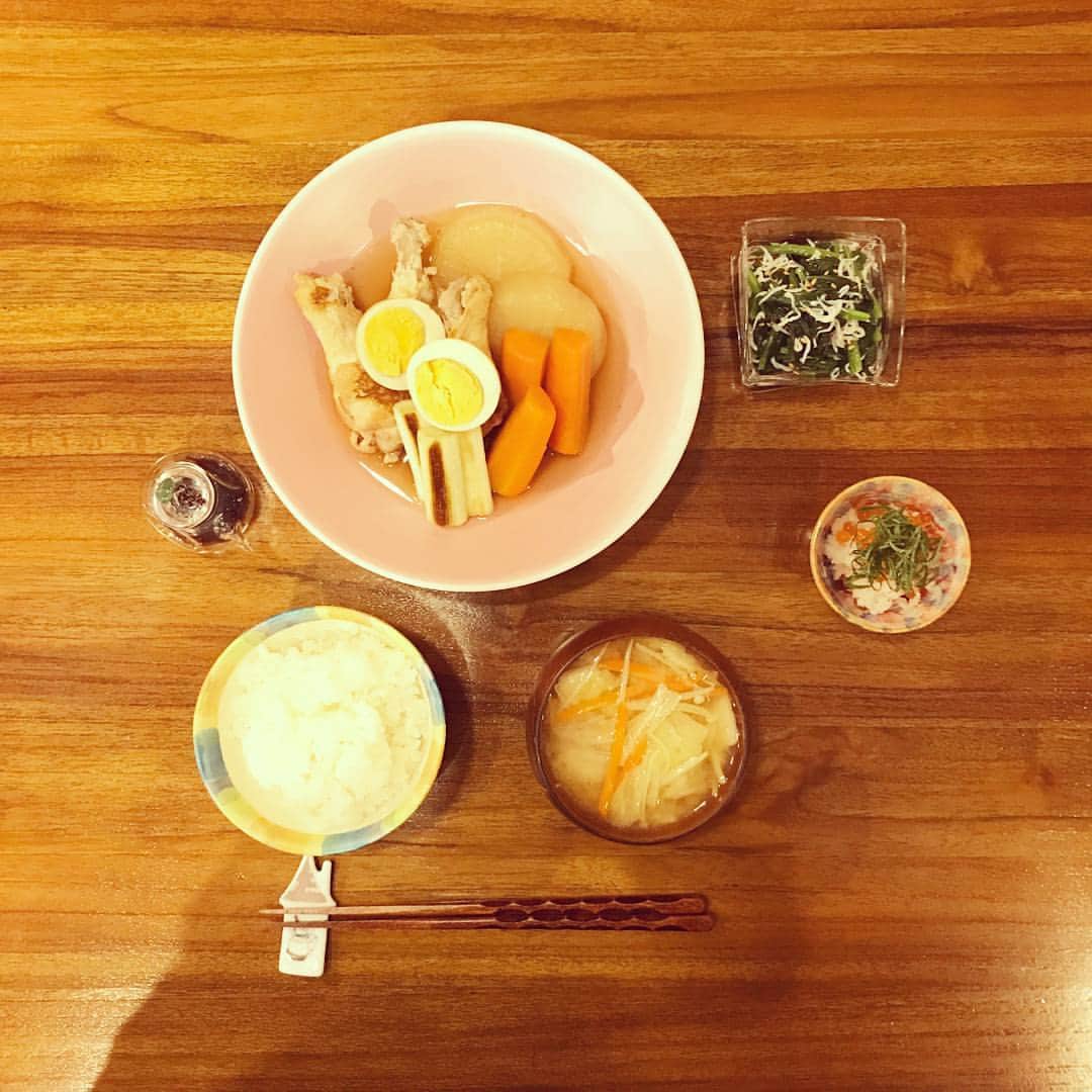 木村文乃 さんのインスタグラム写真 - (木村文乃 Instagram)「*** 久々今日の夜ごはんでした。 おうちごはんはホッとするね。  手羽大根と ほうれん草のさっぱり和えと いくらおろし。  明日もがんばろ。うし。  #ふみ飯」9月18日 23時55分 - fuminokimura_official