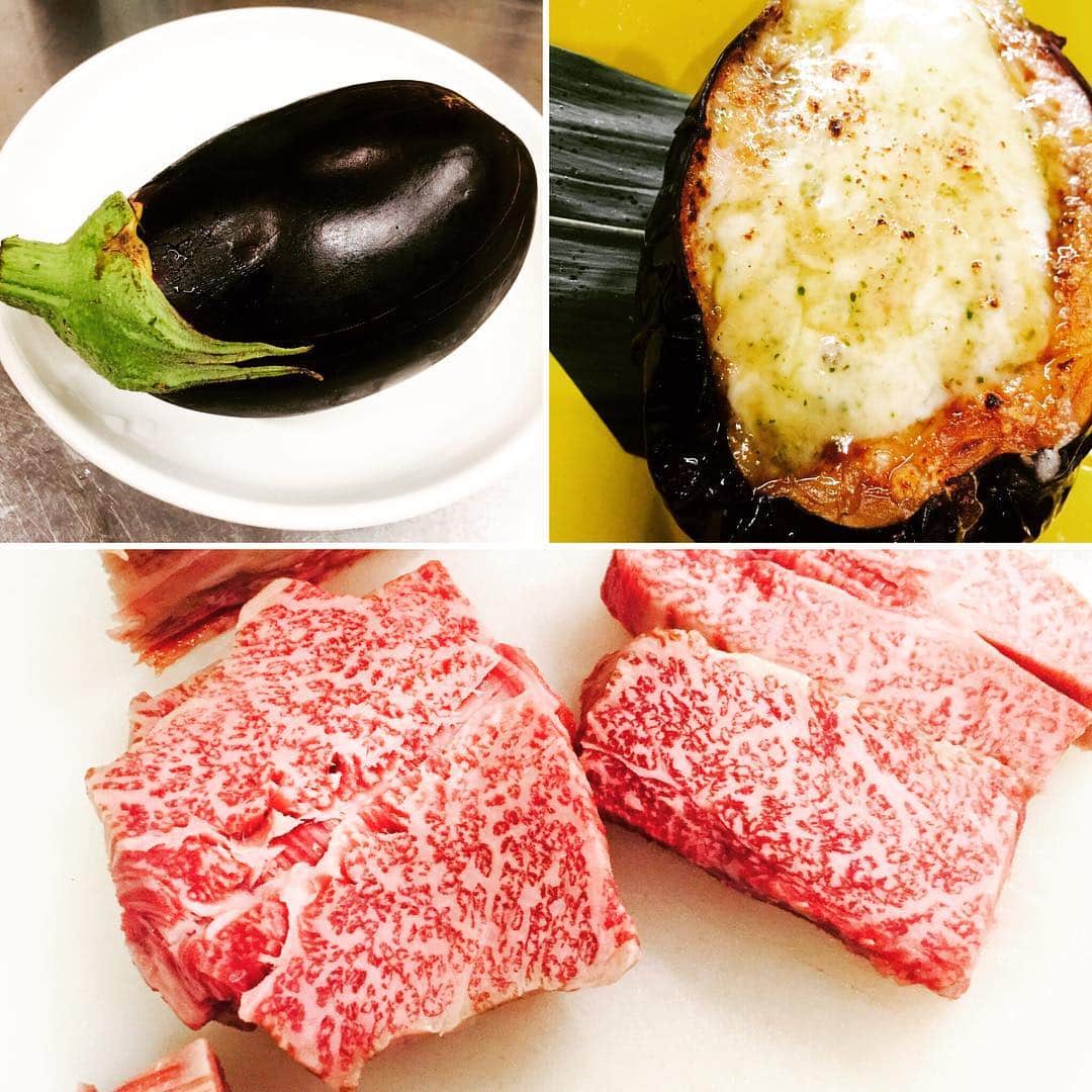 KITCHEN DINING Lien（リアン）さんのインスタグラム写真 - (KITCHEN DINING Lien（リアン）Instagram)「米茄子のバジル味噌チーズ焼き 国産和牛大阪梅ビーフ」9月18日 19時16分 - kitchen_dining_lien