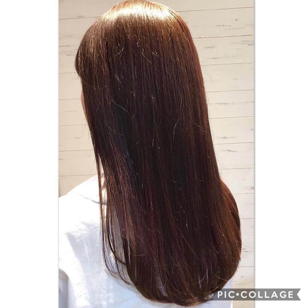 菅原萌香のインスタグラム：「とぅるとぅる💇✨ #ヘアカラー #KAINO #カラー#写真はライトの関係でブラウンに見えるけど#結構ピンク系💓 #パーマにハマってたけど#一旦ストレート#艶 #ありがとうございます❤️」