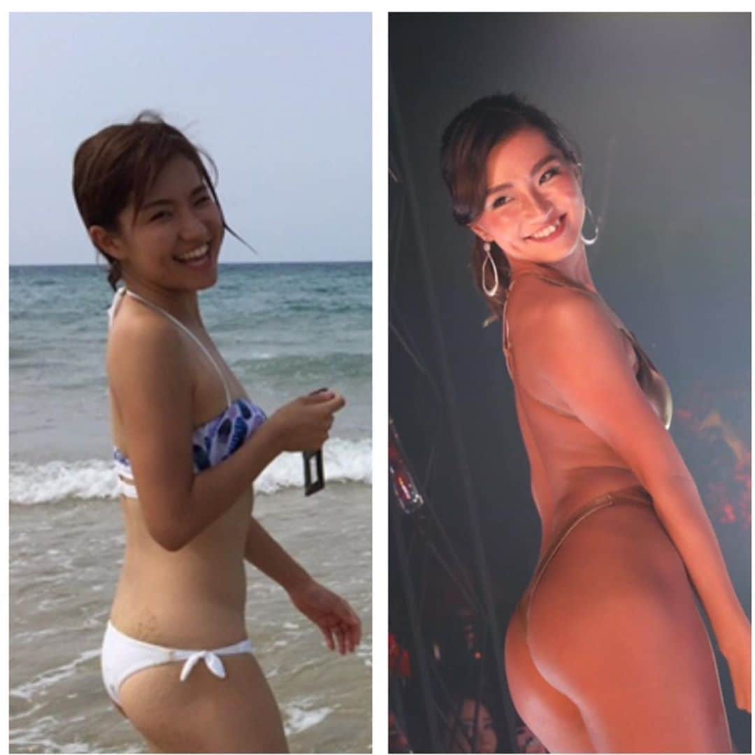 ほなみのインスタグラム：「49キロ→55キロ 筋肉つけると身体のバランスも変わる😊 . もっと女の子に筋トレしてほしいな〜♡ ただ食べないで、痩せるだけじゃ 身体は綺麗にならない☺︎ . 私もいろんなダイエット試してきたけど 健康的な食事と適度な運動に勝るものはない☺️ . 結果やらないかんことってシンプル🍃 あとは継続できるかできないかだけ☺︎ . 毎日１つ昨日の自分に勝つこと🌞 .  期間限定ビフォーアフター🙆‍♀️」