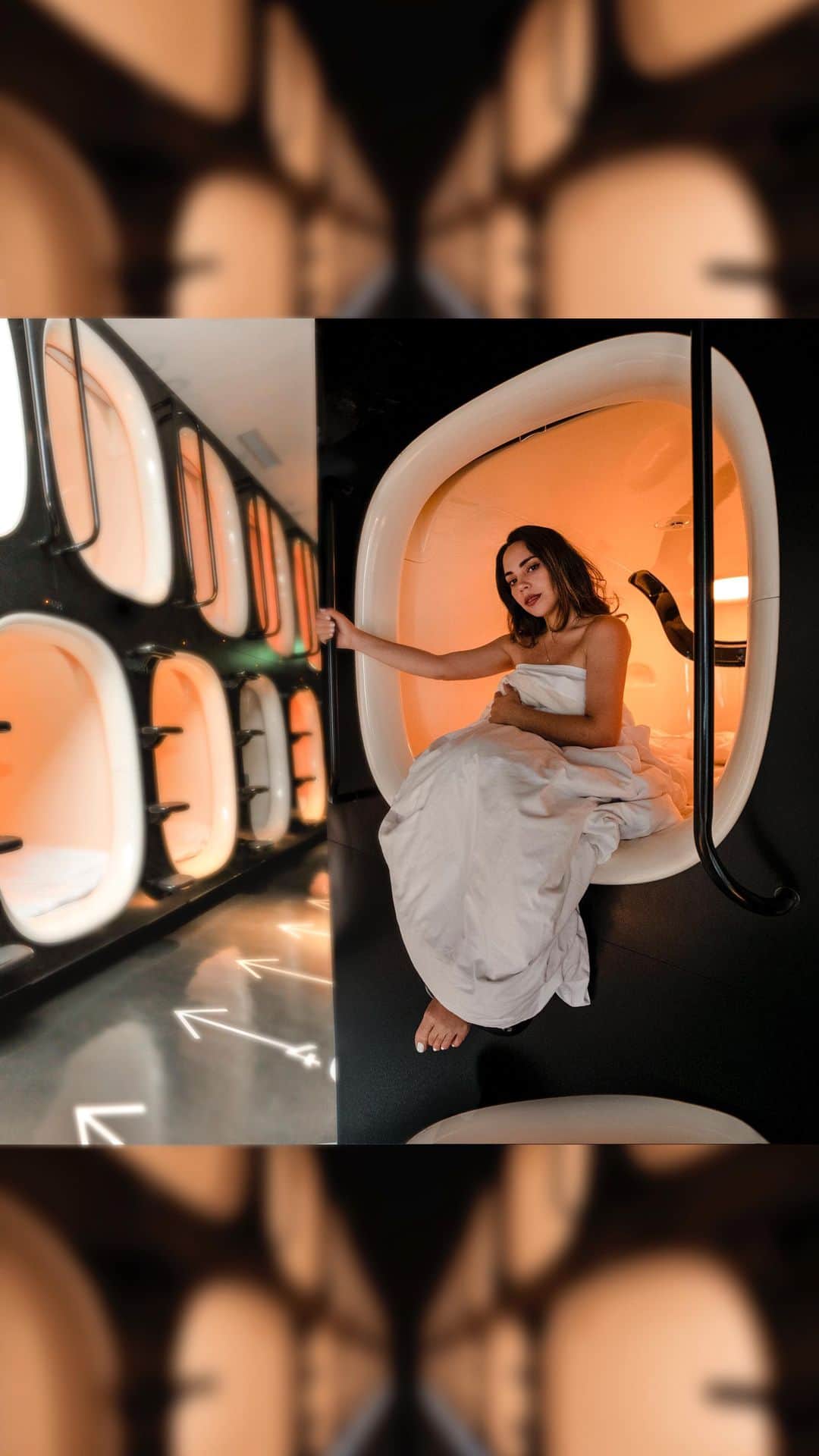 Katy Esquivelのインスタグラム：「Ahhhh! Amo Japón por ser moderno, raro, limpio y por tener gente amable y respetuosa. En esta oportunidad hice un resumen de un viaje que hicimos a principio del 2019 donde dormimos en un hotel cápsula! Te hospedarías aquí o te daría claustrofobia? (Puedes ver el video completo en mi canal de viajes: KatyTravels 🧳)」