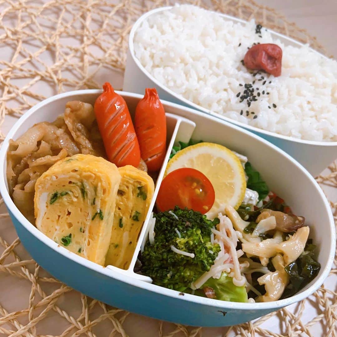 本田しおりのインスタグラム：「#今日のお弁当  #豚焼肉弁当  #お弁当 #本田弁当 #旦那さん弁当 #神ちゃん弁当」