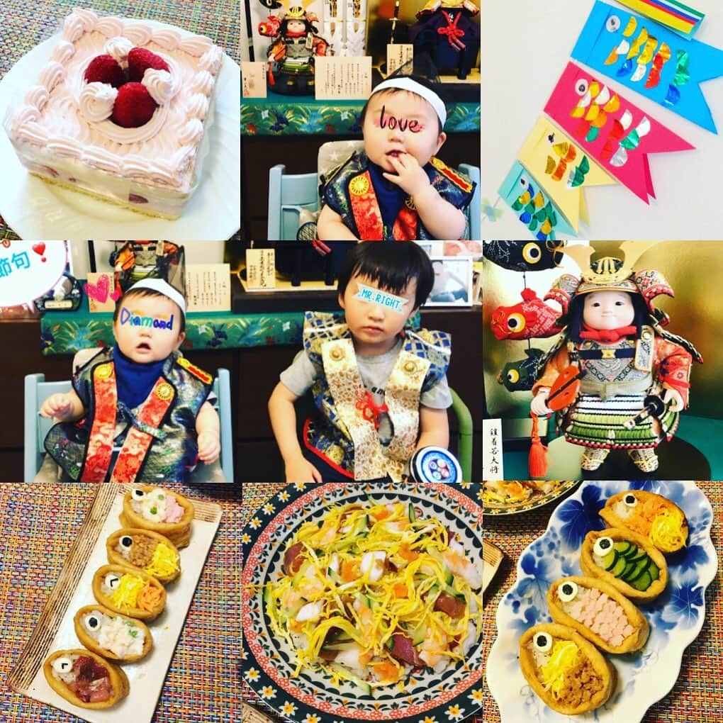 蒲生麻由のインスタグラム：「昨日はこどもの日^_^ 次男の初節句🎏﻿ ﻿ できる範囲でお祝いしました❣️﻿ ﻿ #こどもの日 #初節句 #こどもの日メニュー ﻿ #鯉のぼりいなり寿司 #美味しくできました﻿ #鯉のぼり工作🎏  #五月人形選び ﻿ #ネットの力を借りて﻿ #素晴らしい五月人形と出会えた ﻿ #幸一光 #子供大将飾り ﻿ #次男そっくり ﻿ #名前も一緒で運命の出会い ﻿ #mamalife ﻿ #男の子ママ」