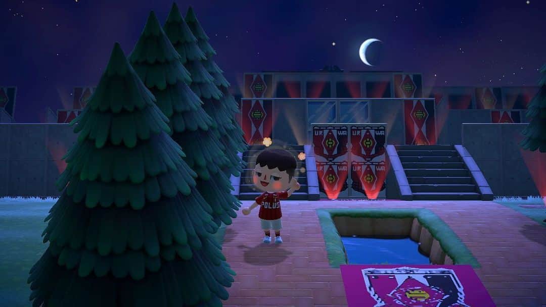 のインスタグラム：「こちらは夜。 照明頑張った。 ‪‪#どうぶつの森  #AnimalCrossing  #ACNH  #NintendoSwitch ‬ ‪#浦和レッズ #スタジアム ‬ ‪#あつ森‬」