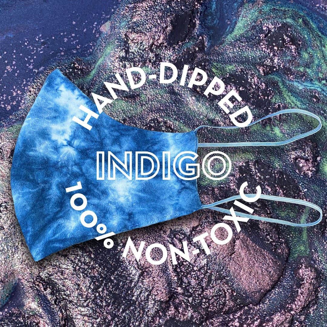 のインスタグラム：「Reusable. Washable. Chemical-free [indigo] tie-dye. GMO-free organic cotton. Hand-sewn in the Arts District, Los Angeles. Hand-dipped in Malibu, CA. Buy 3, give 3. Shop link in bio.」