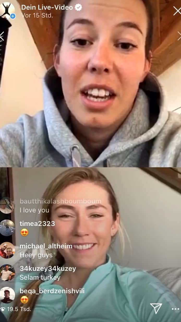 ミカエラ・シフリンのインスタグラム：「I jumped on an IG live a couple weeks ago with one of my competitors and friends,🇨🇭Swiss-multi-event-ski-star and language-extraordinaire—@michellegisin! It was so fun to catch up with her from across the Atlantic... and it still blows my mind that she spoke 4 languages in a single IG Live 🤯. You can check it out here, and comment below if you think we should do this kind of thing more often!! ⤵️」