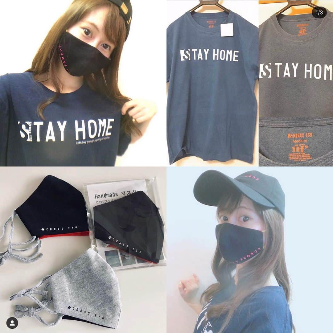 佐藤もも子のインスタグラム：「・ ‪モデルをさせて頂いてるアパレルブランド ・ scross tyo  さんの商品をセット販売します❣️‬ ・ ‪ご購入希望の方はDMにてお問い合わせ下さい✨‬ ・ セット内容🎀 ‪ ・ 👕Stay Home T‬ ‪color: デニムカラー(薄)&グレー ‪size: M_L_XL ・ ‬ ‪😷handmadeマスク‬ ‪color: black & grey‬ ‪size: M(レディースサイズ)_L (メンズサイズ)(Sはblackのみ)‬ ‪ ・ 📸ソロショットデコチェキ‬ ‪メッセージカードつき💌‬ ‪ ・ place: ¥5.870-(taxin)送料‬込み ・ ※Tシャツデザインはマイナーチェンジして今は私の着ているデザインになります🌟 ※着用サイズ　TシャツMサイズ　マスクSサイズ ‪‪ ・ ステイホームがんばろ💓‬ ・ ‪このマスクは立体型でひもの長さも調整できるから顔にフィットして息苦しさ半減✨🥺‬ ‪ ・ 健康に元気でいれますように😭✨ ・ ・ ‬ #scrosstyo #stayhome #scross  #マスク #homemade #Tシャツ #コロナに負けるな  #ウイルス対策 #アパレル」