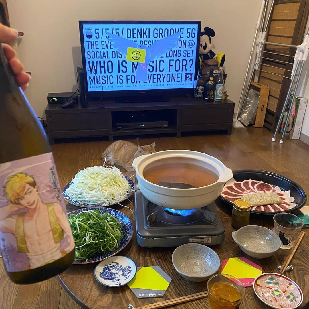 のインスタグラム：「だいすきとりなごの鴨すき鍋とドミューンと日本酒美少年と鍋見切れ猫を17時からやっていました。早くおいしいもの食べに行きたい。 @torinago.fukuchiyama.honten」