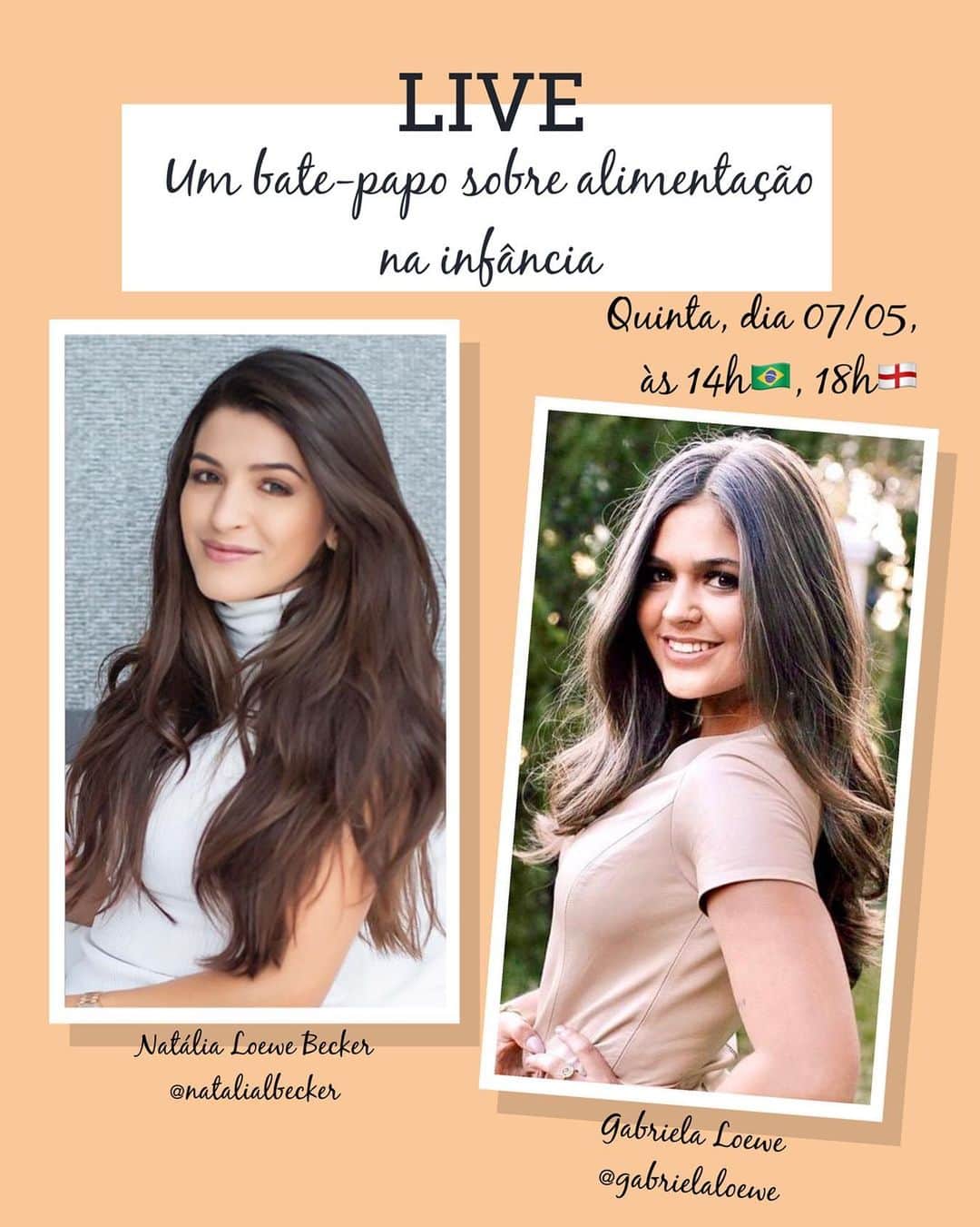 ナタリア・ベッカーのインスタグラム：「É hoje ❤️ Live especial, sobre alimentação na infância, com a minha irmã @gabrielaloewe • informação • experiência • dicas •  Não percam!!」