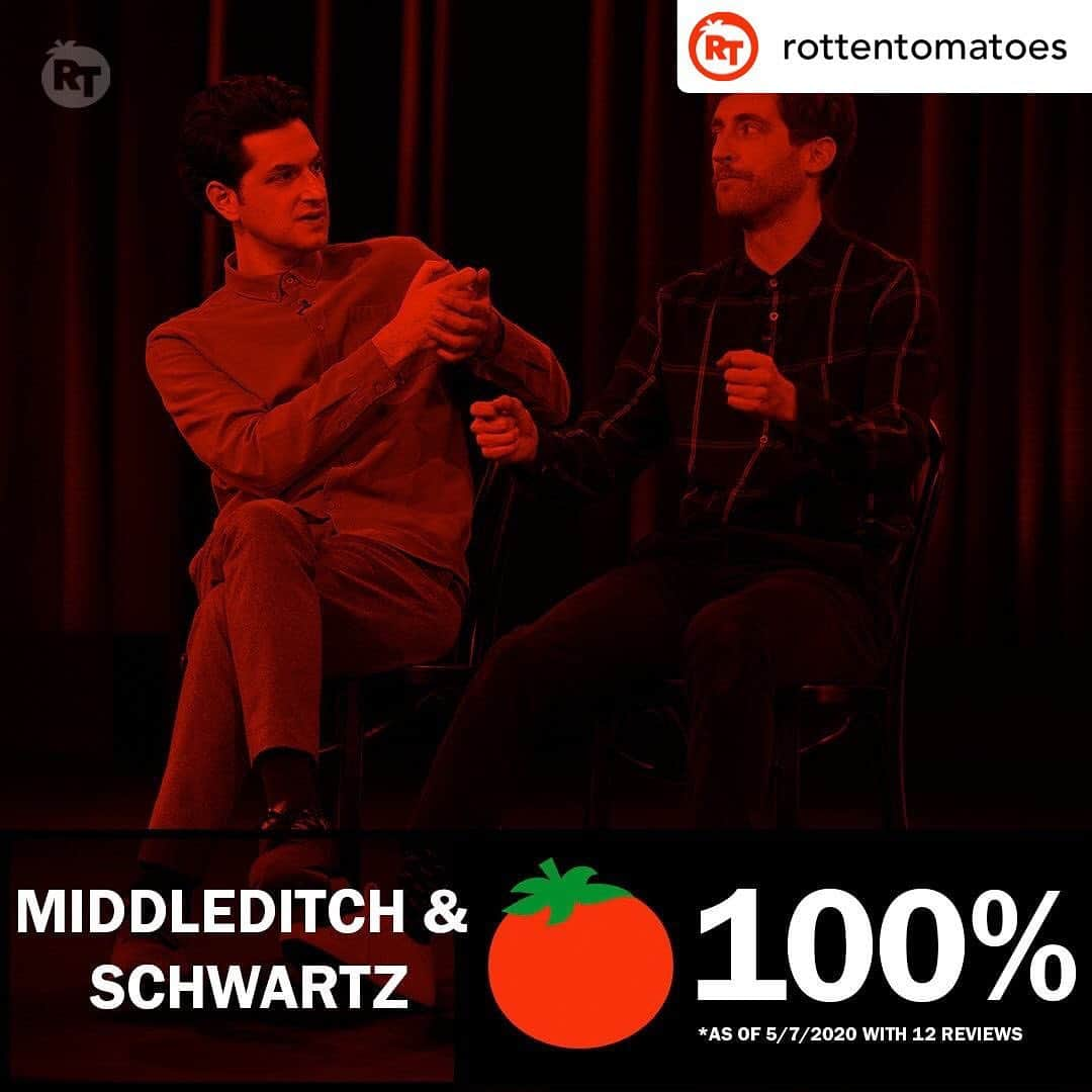 ベン・シュワルツさんのインスタグラム写真 - (ベン・シュワルツInstagram)「HOLY SHIT! #MiddleditchAndSchwartz has a 100% score on @rottentomatoes! Thank you for all the support! If you dig our specials, keep spreading the word so hopefully one day we can film some more make em ups for you.  Here’s the Rotten Tomatoes post• @rottentomatoes A brilliant series of specials sure to spark all kinds of joy, #MiddleditchANDSchwartz is a masterclass in improv comedy. Early reviews have it currently 100% #Fresh on the #Tomatometer, with 12 reviews.」5月8日 2時18分 - rejectedjokes