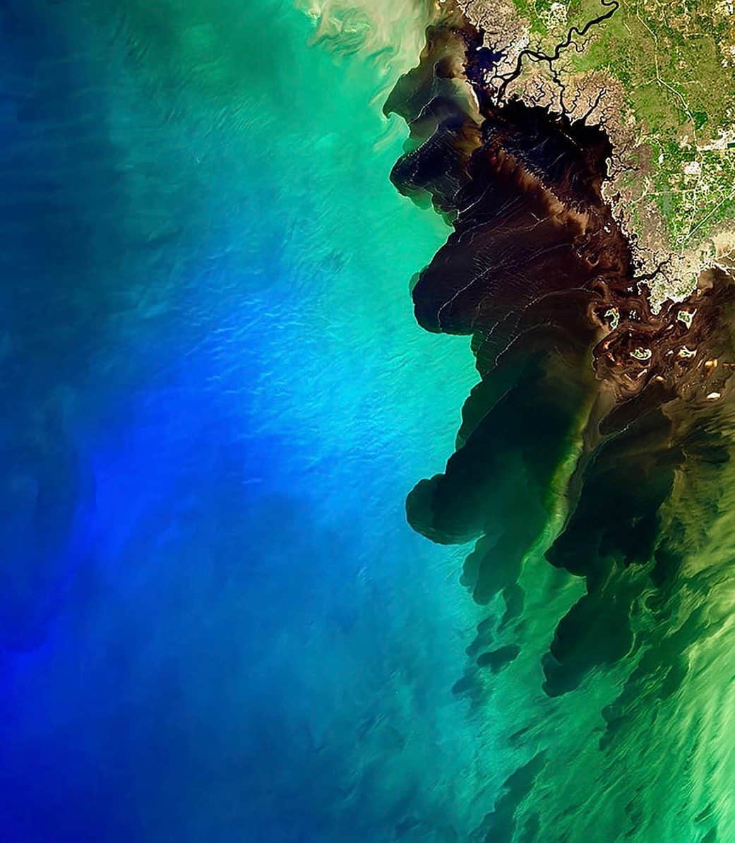 NASAさんのインスタグラム写真 - (NASAInstagram)「And the land rinsed off its paintbrush into the sea  The Suwannee River in Georgia is known as a “blackwater river” due to its dark-brown waters laden with organic material. Its ink-like waters act like a tracer as it pours into the Gulf of Mexico, revealing where the river water mixes with the sea.  Credit: NASA Earth Observatory/ Dr. Alice Alonso  #nasa #earth #space #satellite #rivers #ocean」5月8日 6時02分 - nasa