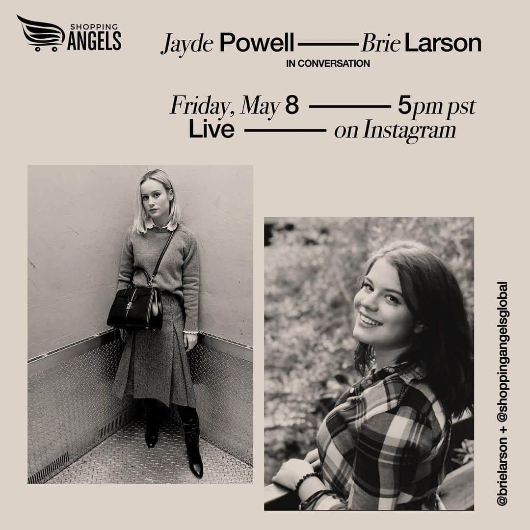 ブリー・ラーソンのインスタグラム：「Happy to announce our next conversation - with Jayde Powell - to discuss the service she created out of this pandemic, @shoppingangelsglobal 💕 A network of volunteers who provide free deliveries to those at-risk 💕 Tomorrow(Friday) at 5pm PST 💕」