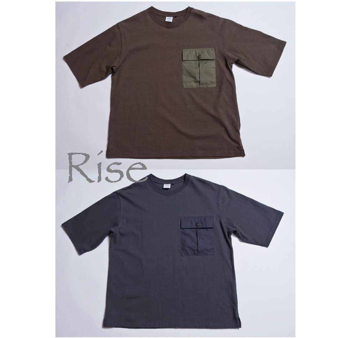 のインスタグラム：「ゆったりとしたシルエットと　 4分袖のポケットTシャツ、 "Rise＂(ライズ)。 KhakiGreen、Greyの2色。  身頃はヘビーウエイト天竺、 ポケットは細かいヘリンボーンツイルだったり、 裏からテープ叩いたりとTシャツにしては手が込んだ仕様です。  #Soundman #20ss #Tshirt #サウンドマン #military  #pockettee  #heritagestyle  #mensfashion  #madeinjapan  #workwear」