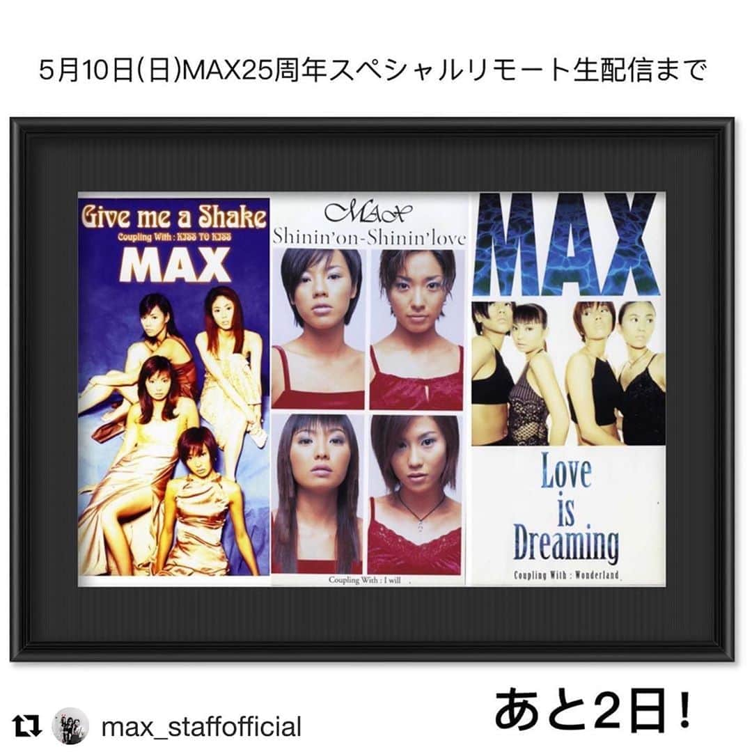 Minaさんのインスタグラム写真 - (MinaInstagram)「#Repost @max_staffofficial with @get_repost ・・・ 【MAX25周年スペシャルリモート生配信まであと2日！】 5月10日(日)21:00〜 「MAX 25th Birthday Party〜リモートVer.〜＼Zoomしてみた／」 ご視聴はプロフィール欄のURLからご覧になれます！ https://youtu.be/qpMso5Epi-U  そして5月8日は、 1997年8月25日に日本武道館にて行われた 「J-POP GIG TOUR 1997」のライブ映像を期間限定公開致しました❗️ このツアーは全国10ヶ所・12公演行われておりました！  観に行かれてた方はとても懐かしいのではないのでしょうか？^ ^ 誰と行ったとか、どんな服で観に行った、どこの席から観た、など様々なことをこのライブ映像を観て思い出すのもいいですよね😊  この時観に行かれてない方は、どんな事をされていましたか？^ ^ 当時の自分自身を振り返りながら新鮮な気持ちで観るのもまたいいですよね☺️ 「J-POP GIG TOUR 1997」期間限定公開は下記URLからチェック🎶 https://youtu.be/f-YmJkrkyDA ▼その他詳細は下記URLからチェック！ https://avex.jp/max/news/detail.php?id=1083289  #max#25th #anniversary #スペシャル企画　#期間限定公開 #1997 #Live #5月10日 #リモート #birthdayparty #zoom #YouTube #しかし若いなぁ」5月8日 10時22分 - mina_1977