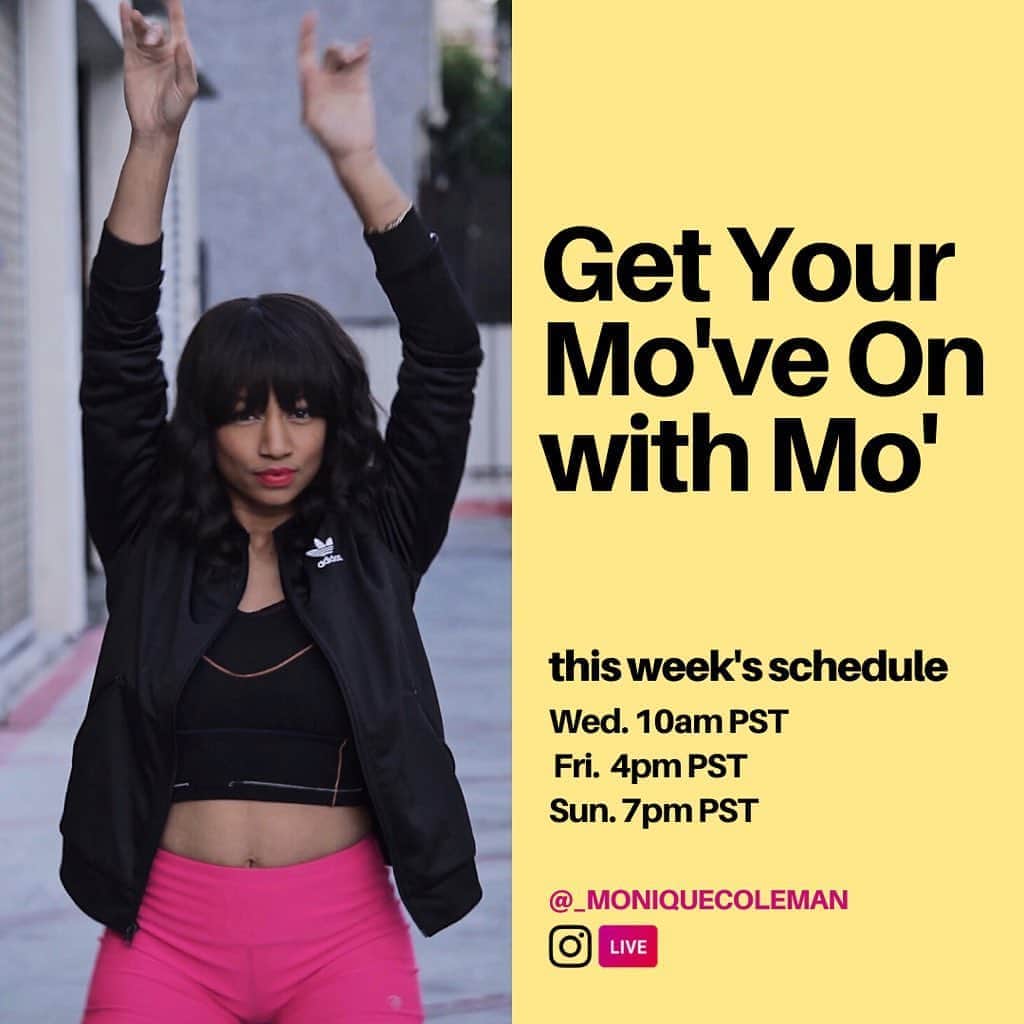 モニーク・コールマンのインスタグラム：「TODAY 🙌🏾 4pm PST, 7pm EST, 8pm Brazil/Argentina, 9am (Sat) Australia! Come Mo’ve with Me . . .“Get Your Mo’ve on with Mo” is a fun, inspiring, dance party/sweat sesh! NO experience needed! Come to shake off your anxiety - get out of you head & into your body ❣️ . . New Playlist every week! You can follow it on Spotify 🎶 #getyourmoveonwithmo #comefortheplayliststayfortheworkout」