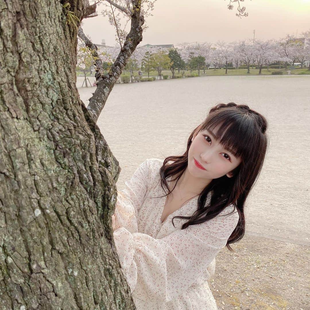 髙木由莉愛のインスタグラム：「♡ この木の妖精ですこんちは  #桜 #アイドル #フォローミー #Heather #編み込みヘア #大分県」