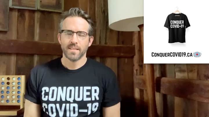 ライアン・レイノルズのインスタグラム：「Some people have said these Conquer Covid-19 shirts are “too boring”. Well, guess what, Blake? Not anymore... Get yours at: @conquercovid19ca #boringtshirtchallenge 🇨🇦」