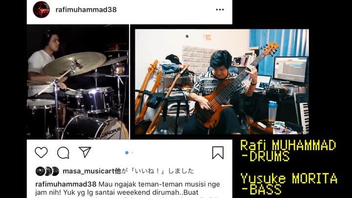 のインスタグラム：「【Jam with Rafi】 My bro in Indonesia, Rafi Muhammad @rafimuhammad38 gave me a message "Let's jam bro!" 🎶🔥🔥🔥🔥🎶 Then here I share you guys this online session ;) We played in motionblue YOKOHAMA and blue note NAGOYA last year, I hope to do real jam next time when it's possible🤘 Thanks for this fun opportunity, stay safe bro!😎 Back track is also produced by Rafi #Jam #online #rafimuhammad #drum #bass #Adamolic  @adamovicbasses  @markbassamps  @thebasshero  #bassplayer #bassist #drummer #indonesia #japan #session  去年日本で一緒に演奏した、インドネシアのスーパーナイスドラマーのラフィくんが ジャムろうぜ！！とメッセくれたので、オンライン・ショートセッションをお届け！  バックトラックもラフィによるものです◎ はやくまたリアルジャムしたいね！  #セッション #オンライン #インドネシア #日本 #ドラム #ベース」