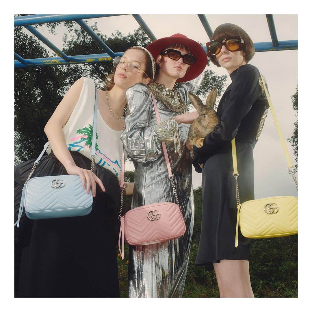 のインスタグラム：「Pastel hues and light fabrics define the new #TowardsTheSun #GucciPreFall20 collection by @alessandro_michele. Discover more through link in bio. #AlessandroMichele #GucciEyewear」