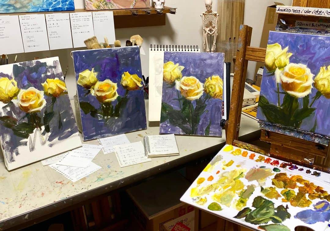 古賀陽子のインスタグラム：「#study #roses #バラ バラバラバラ…  #アート #アーティスト #アートワーク  #作家 #画家 #美術館 #絵 #作品 #油絵 #絵画展 #人物画 #アートのある暮らし #ギャラリー #個展 #神戸 #exhibition #exhibit #art #instaart #instaartist #artist #artwork #gallery #portrait #painting #yokokoga #古賀陽子」