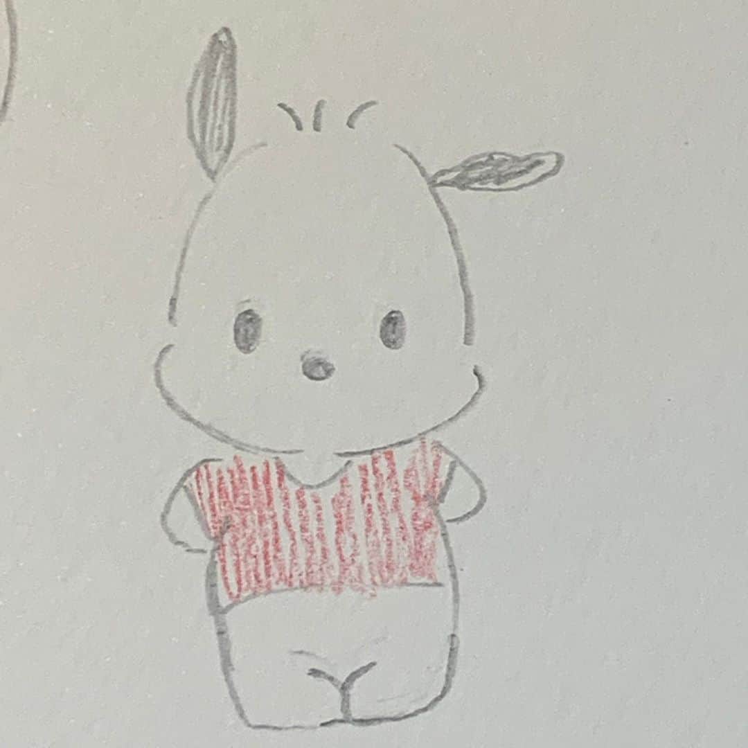 高岡薫のインスタグラム：「るんばの一日一絵、今日はサンリオキャラクターのポチャッコです！！家にあったぬいぐるみと目があったので描きました〜☺️ #るんばの一日一絵 #サンリオ #ポチャッコ」
