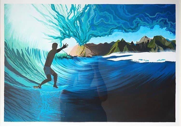 ミシェル・ボレーズのインスタグラム：「What an incredible talent @gabrielle_carre_  has ! Thank you for this amazing painting. @redbullfrance  @redbull_surfing  @leroybellet Make sure you guys go check her page out ! Worth your time . Merci beaucoup 🙏🏼」
