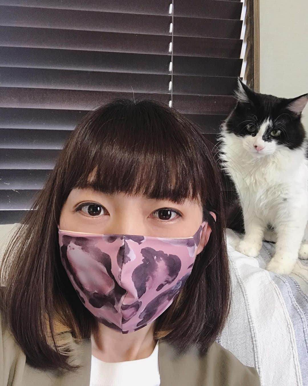 もじゃころさんのインスタグラム写真 - (もじゃころInstagram)「激おすすめアイテム紹介させてください！！ バレエのレオタードのブランド @unoa08 さんのマスクです😺先日届いたのですがあまりにもつけ心地が良すぎてその日に追加購入してしまいました！！！ レオタードの生地を使用しているので肌触りもフィット感も最高すぎてもう他のマスク付けれないって感じです！耳の部分もレオタードの生地なので付けてる感ゼロ痛みゼロです！フィルターポケットもついてるしお手入れも簡単でみんなに使ってみてほしいです！使用感もさることながら柄が可愛すぎて！！無地のカラー展開もありました！  めっちゃオススメしてるけど決してunoaの回し者ではありません(笑)  みんなマスク不足で困っていると思うのでunoaさんがオーダー再開されたらぜひ✨✨ なぜか自撮り中坂東に頭を叩かれるという災難…連日のあつ森で寝不足すぎてクマがすごいなw  #坂東玉隠しシャシャ丸  #unoa  #手作りマスク」4月16日 12時40分 - mojyacoro96