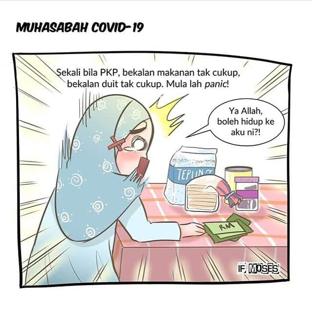 Koleksi Komik Malaysiaさんのインスタグラム写真 - (Koleksi Komik MalaysiaInstagram)「#Repost @if_moses with @get_repost ・・・ Sekadar untuk muhasabah bersama. 😊 .  Disclaimer: Boleh jadi tak applicable untuk keadaan semua orang. Mungkin ada yang dah usaha habis2an & struggle untuk buat simpanan duit sebelum PKP tapi still belum berjaya sebab komitmen kewangan terlalu banyak atau income terlalu sedikit. .  Apa pun keadaan, moga kita tak cuai untuk buat 'simpanan' Akhirat. .  #covidcomic #covidcomics #covid19 #covid_19 #coronavirus #perintahkawalanpergerakan #socialdistancing #dudukrumahje #juststayhome #komikgaza #mosesart #mosesartwork #paehdesign #awarenesscomic #comic #comics #komikdakwah #IMAN #dkv  #daiekreatifventure #instaart #instaartist」4月16日 20時22分 - tokkmungg_exclusive