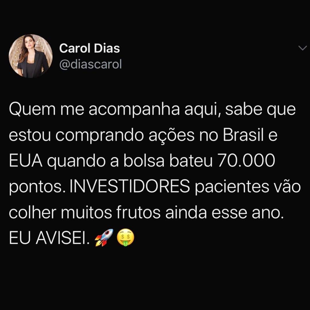 Carol Diasさんのインスタグラム写真 - (Carol DiasInstagram)「Só digo uma coisa EU AVISEI ! 🚀🤑 . E aí, quem está investindo? . #ações #fundosimobiliarios #bolsadevalores #comoinvestir #educacaofinanceira #investimento #voabrasil #riquezaemdias #empreendedorismo #buyandhold #b3」4月17日 8時48分 - caroldias