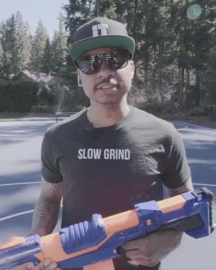 アイザイア・トーマスのインスタグラム：「I got you @georgesstpierre...I accept your #NerfHouseChallenge with my Elite Delta Trooper 👀 !! #nerfpartner  Now I challenge @teejayregan & @kayla_jasmin_  Take seven steps back from your camera and blast it as quickly as you can with the @nerf blaster of your choice. Can’t wait to see you guys try! 😎」