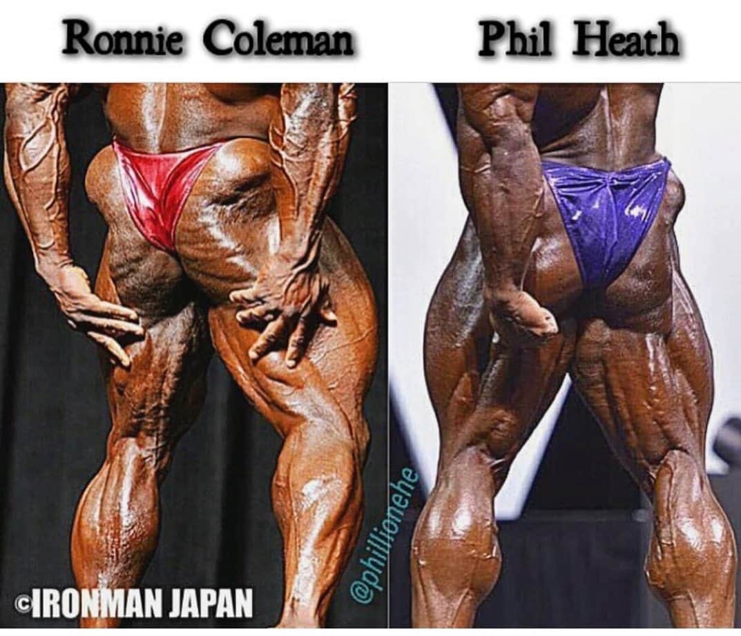 Phil Heathのインスタグラム：「Just a couple of champs showing their asses off 🤣😂🤣😂. @ronniecoleman8 definitely made his message loud and clear that if you think you’re shredded, well think again. I made it a staple in my preparations to create a similar type of muscularity and conditioning from the glutes on down. Tons of hours of the damn stepmill and incline treadmill, with only one goal in mind...to be a freakin 🐐 #PhilHeath #RonnieColeman #SandowCollectors #HamsGotStriationsToo」