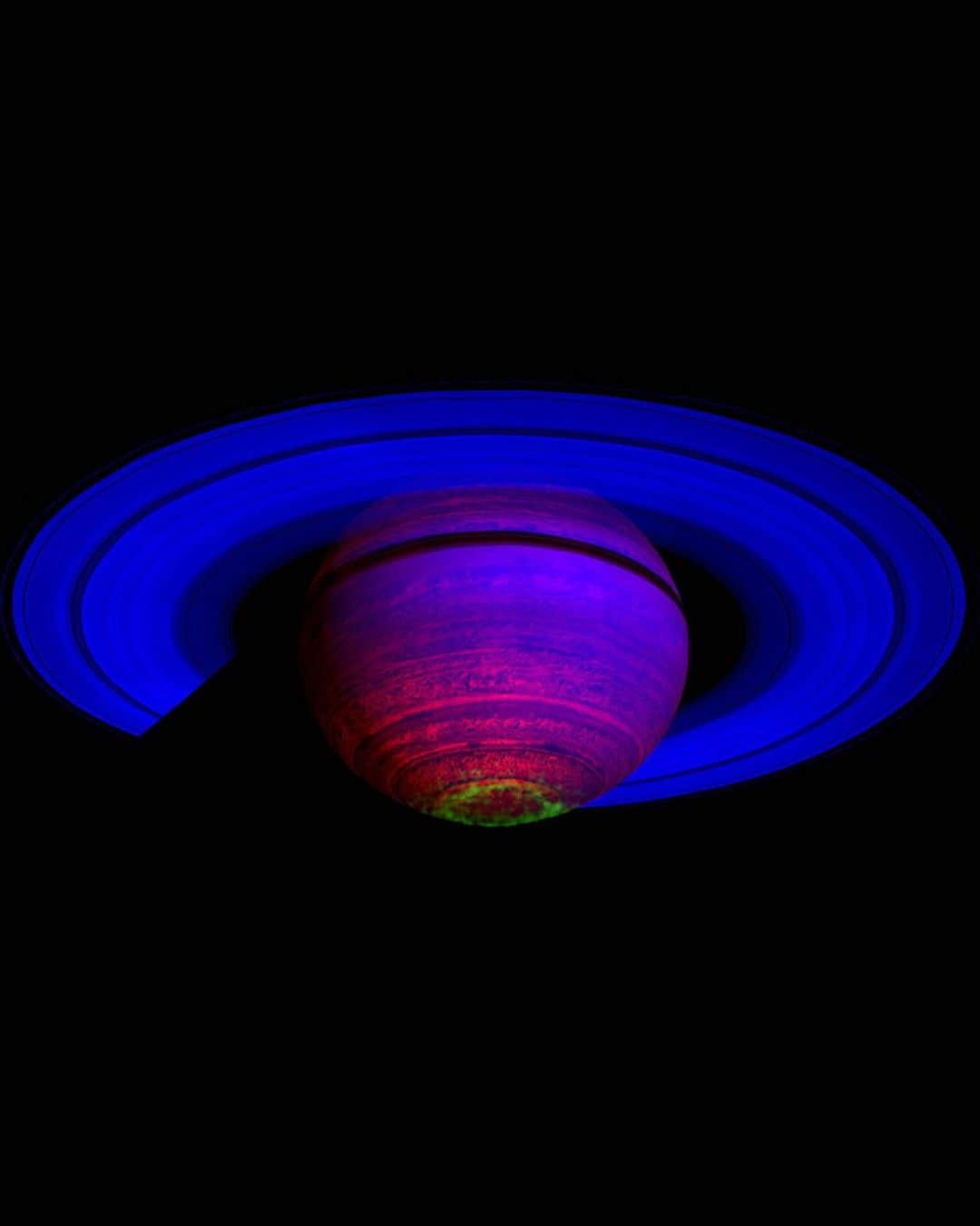 NASAさんのインスタグラム写真 - (NASAInstagram)「Catching heat in Saturn’s atmosphere 🪐A mystery that’s unravelling … ⁣ ⁣ This false-color composite image, constructed from data obtained by our Cassini spacecraft, shows the glow of auroras streaking out about 1,000 kilometers or 600 miles from the cloud tops of Saturn's south polar region.⁣ ⁣ The upper layers in the atmospheres of gas giants — Saturn, Jupiter, Uranus and Neptune — are hot, just like Earth's. But unlike Earth, the Sun is too far from these outer planets to account for the high temperatures. ⁣ ⁣ New analysis of Cassini’s data finds a viable explanation for what's keeping the upper layers of Saturn, and possibly the other gas giants, so hot: auroras at the planet's north and south poles. Electric currents, triggered by interactions between solar winds and charged particles from Saturn's moons, spark the auroras and heat the upper atmosphere.⁣ ⁣ Image Credit: NASA/JPL/ASI/University of Arizona/University of Leicester⁣ ⁣ #Saturn #NowYouKnow #Planets #Science #NASA #SolarSystem⁣」4月17日 6時33分 - nasa