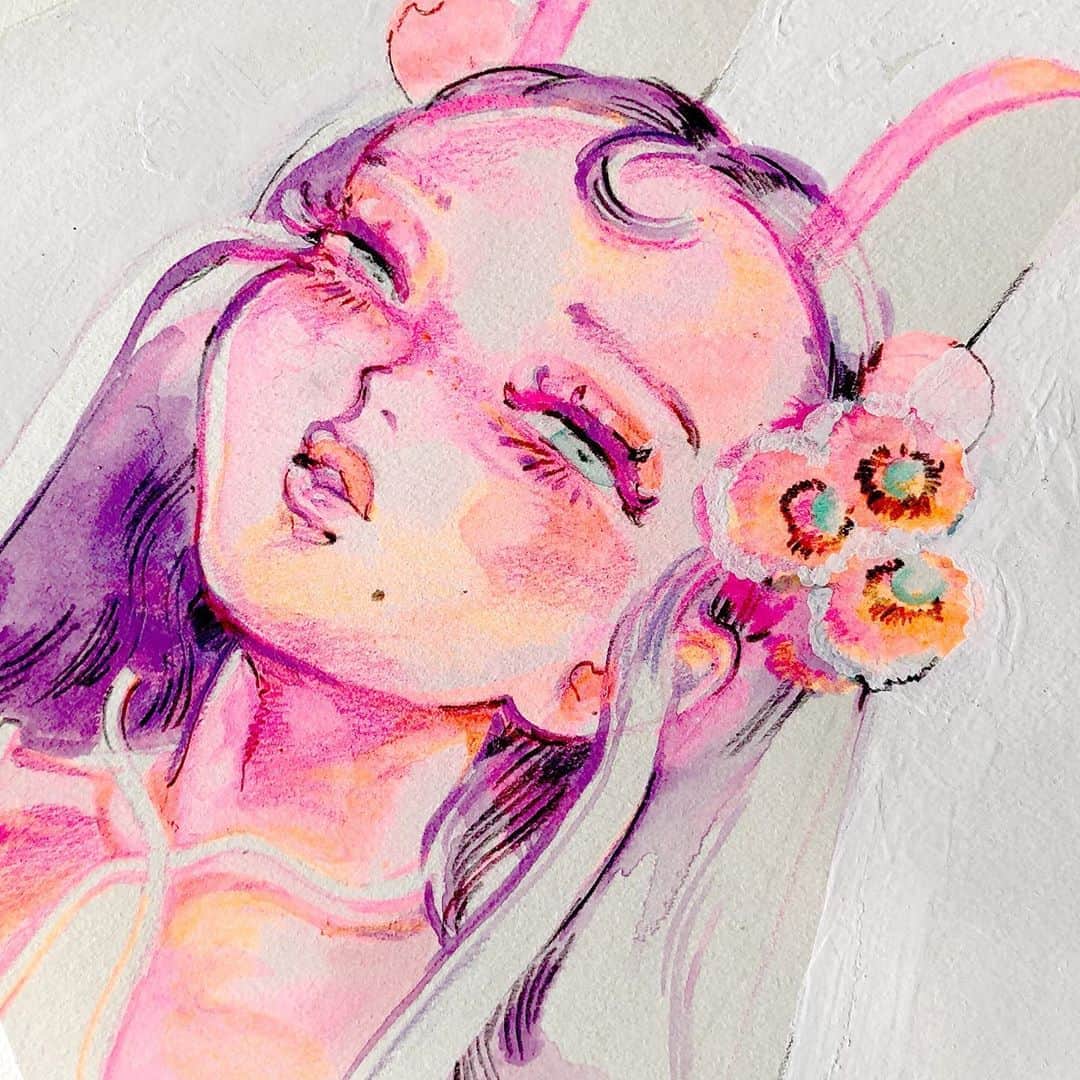 eimiのインスタグラム：「Drawing﻿ 2 ﻿ #eimicroquis #Eimi #AzamiEimi #illustration #drawing #イラストレーション #girlsillustration #pink」