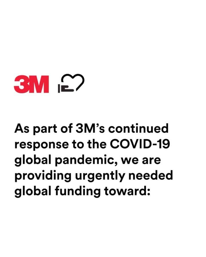3M（スリーエム）のインスタグラム：「In our continued effort to combat #COVID19, 3M is providing $20M in financial support to frontline healthcare workers, vulnerable populations and medical researchers through partners @directrelief, @unitedway and @umntwincities. Link in bio.」