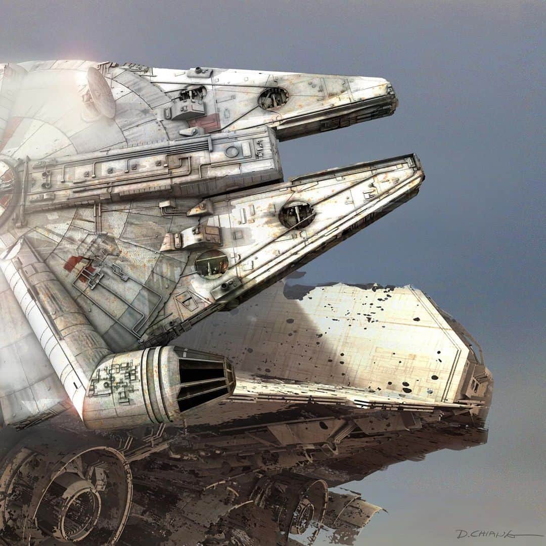 スター・ウォーズさんのインスタグラム写真 - (スター・ウォーズInstagram)「TIE fighters chase after the Millennium Falcon on Jakku in early concept art from #TheForceAwakens. (Art by @doug_chiang.)」4月18日 1時58分 - starwars