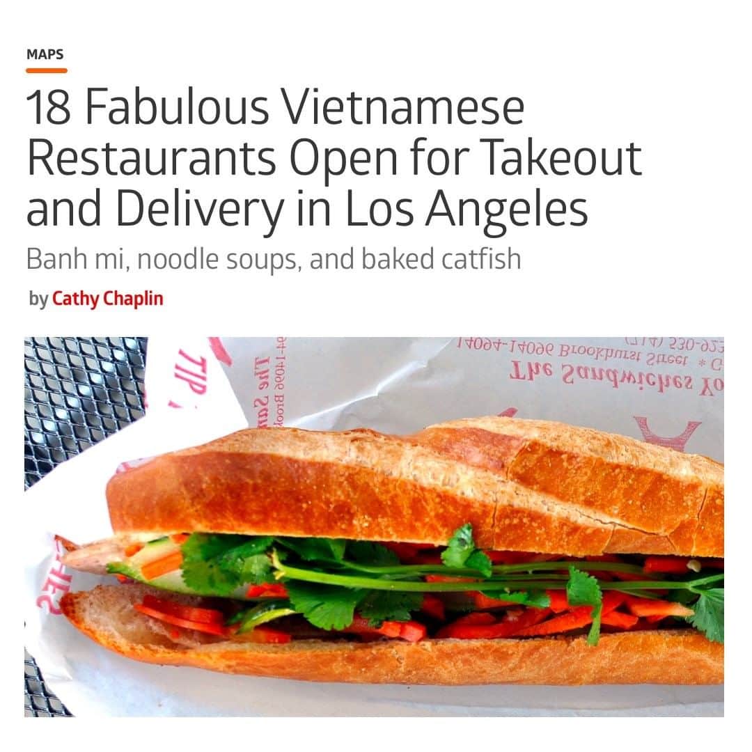Eater LAさんのインスタグラム写真 - (Eater LAInstagram)「Vietnamese restaurants across Los Angeles are open and ready to comfort Angelenos during the pandemic with steaming bowls of pho, generously stuffed banh mi, and herb-filled spring rolls. Here are 18 standout Vietnamese restaurants open for takeout and delivery in Los Angeles. Tap our profile link for the map 🥖📸Banh mi from Tip Top Sandwich, @gastronomyblog」4月18日 5時44分 - eater_la