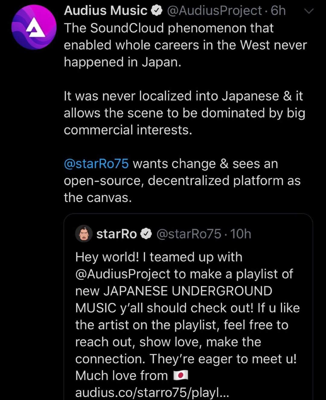 starRoのインスタグラム：「I moved back to Tokyo because I wanted to feel the same energy I used to feel in the young US scene built around SoundCloud in the early 2010’s that Japan has never seen. I have been spending the whole 2019 communicating with the emerging Japanese independent music scene strangleheld by the old CD driven music industry for a decade and now that COVID-19 crashed the economy and industry, it’s time to act and build what we really need in the next few decades.  This is one of many moves we are setting. #tokyounderdogs @audiusmusic」