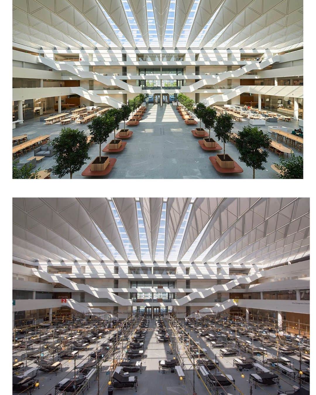 ノーマン・フォスターのインスタグラム：「An almost instant conversion of our Cleveland Clinic medical school into a Covid - 19 hospital.」