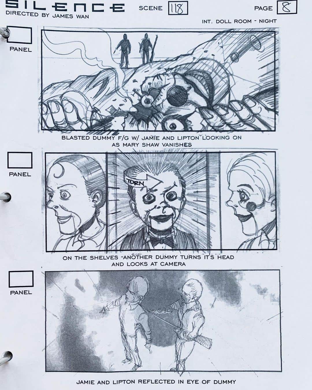 ジェームズ・ワンさんのインスタグラム写真 - (ジェームズ・ワンInstagram)「100 Dolls in Mary Shaw’s Chamber (2/4). DEAD SILENCE storyboards (by Greg Chown).」4月19日 7時09分 - creepypuppet
