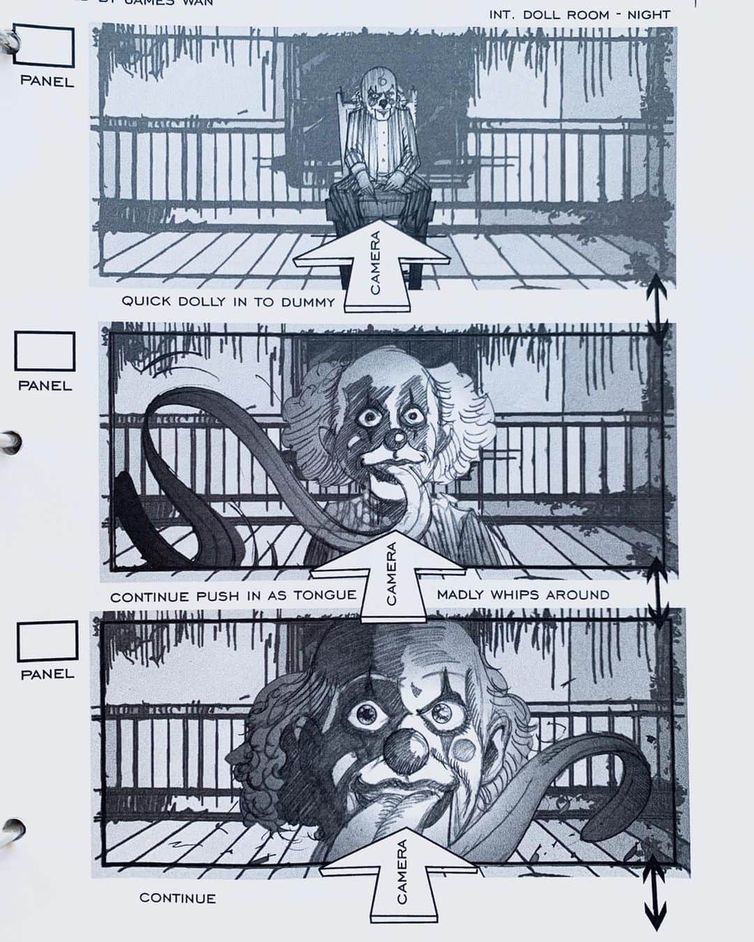ジェームズ・ワンのインスタグラム：「100 Dolls in Mary Shaw’s Chamber (2/4). DEAD SILENCE storyboards (by Greg Chown).」