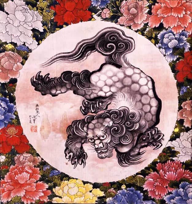 川上未映子さんのインスタグラム写真 - (川上未映子Instagram)「親子の公式合作図 「唐獅子図」1844年。 周りの花を描いたのが応為。 #hokusai#oikatsushika#katsushikahokusai #」4月19日 0時02分 - kawakami_mieko