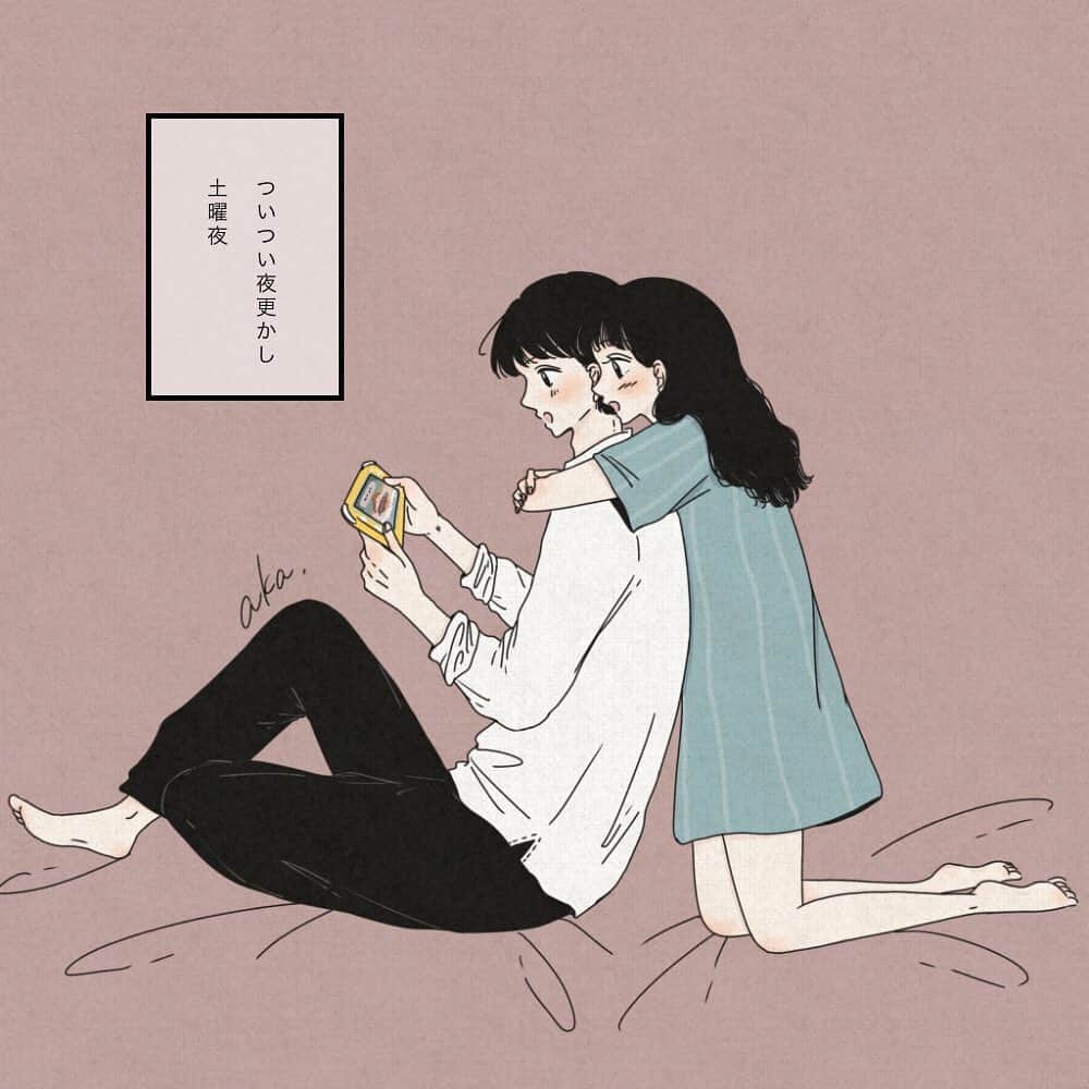 あかりのインスタグラム：「2020/04/18 . 「明日は日曜、ブランチだってご愛嬌」 . . どうぶつの森やりたいなあ🌳🍃 私の一推しはもうずっとペンタくん🐧 . #アカリゴト#illustration#illust#漫画 #お絵かき#イラスト#drawing#夜更かし #painting#artworks#ゲーム#どうぶつの森」