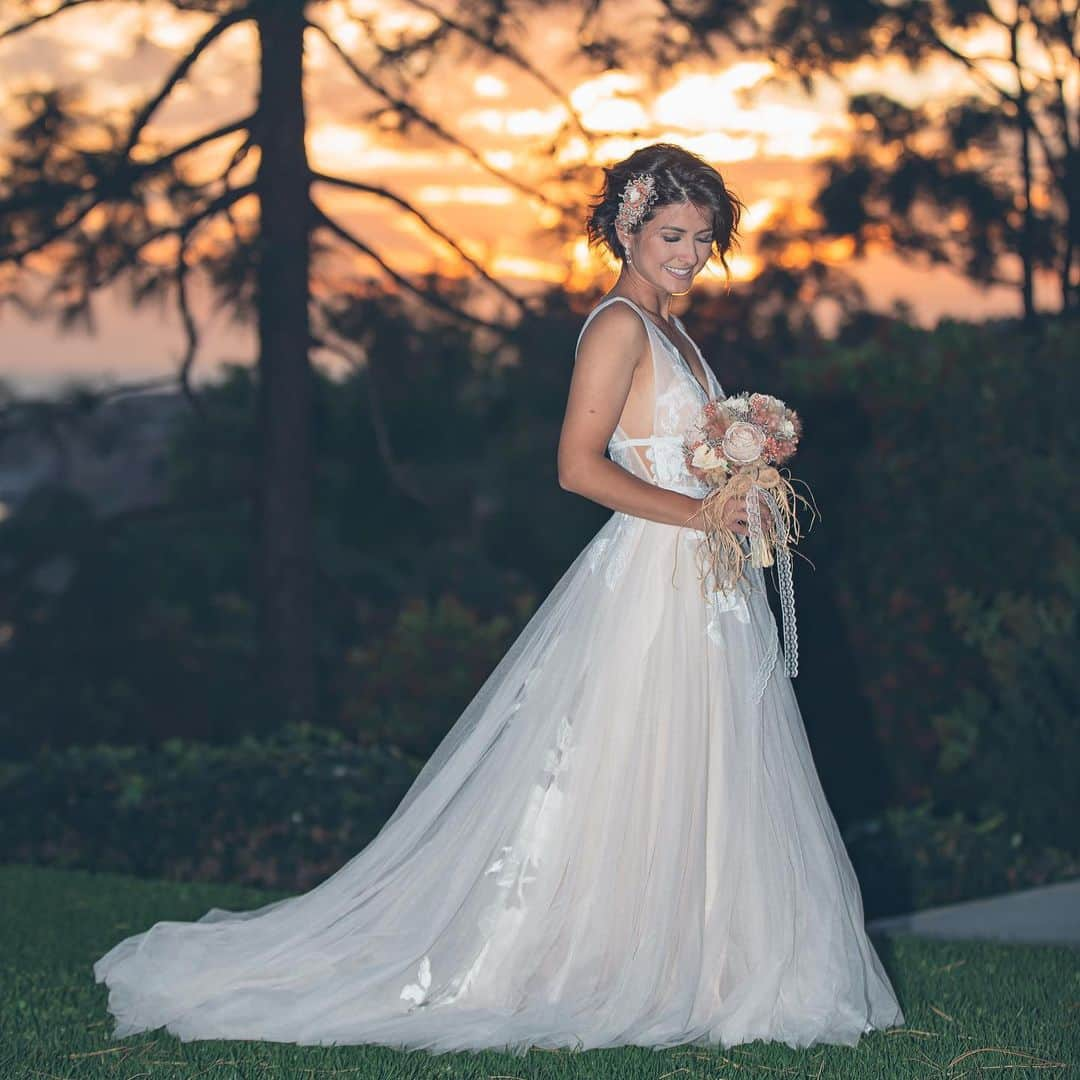 ミカ・タレッサ・トッドのインスタグラム：「Wish I could have been able to wear this dress a little longer...maybe I’ll just have to wear it around the house one of these days 😂 This was the perfect ready to wear wedding dress as I didn’t have much time to tailor 💕📷:@billyfernandophotography」