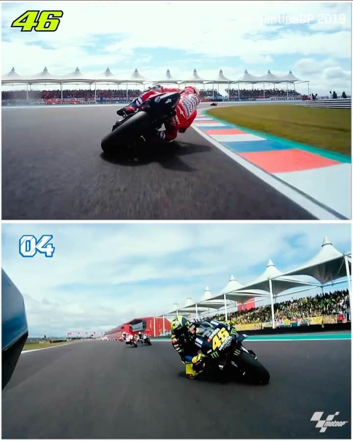 のインスタグラム：「Today we're looking at the best moments from last year's #ArgentinaGP! 🇦🇷 Ride on board as @valeyellow46 and @andreadovizioso went head to head! 🔥 #VR46 #AD04 #MotoGP #Motorsport #Motorcycle #Racing」